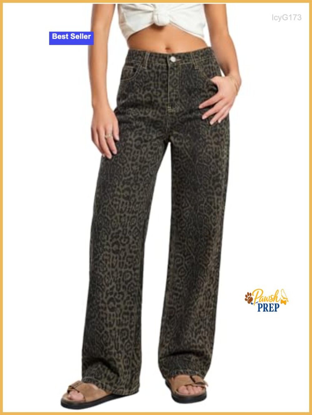 Baggy Wide Leg High Waist Leopard Print Jeans Y2K Vintage Style Casual